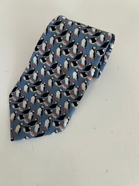 The Signature Aquarium Collection Silk Neck Tie Penguin Print Blue JL